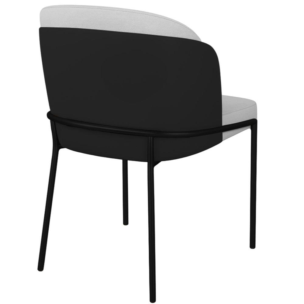 Cadeira Aurora Linho Cinza Couro Preto Metal Preto