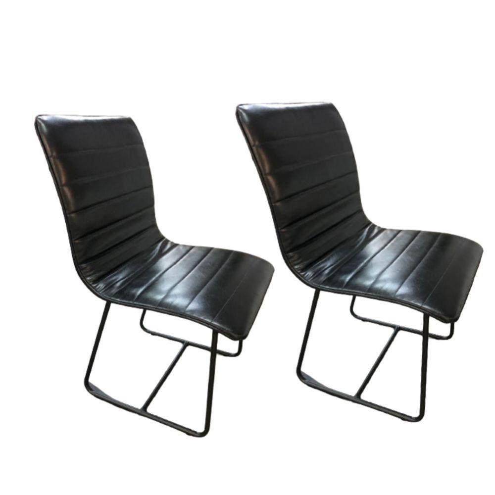 Conjunto 2 Cadeiras Cristal Couro Preto Metal Preto