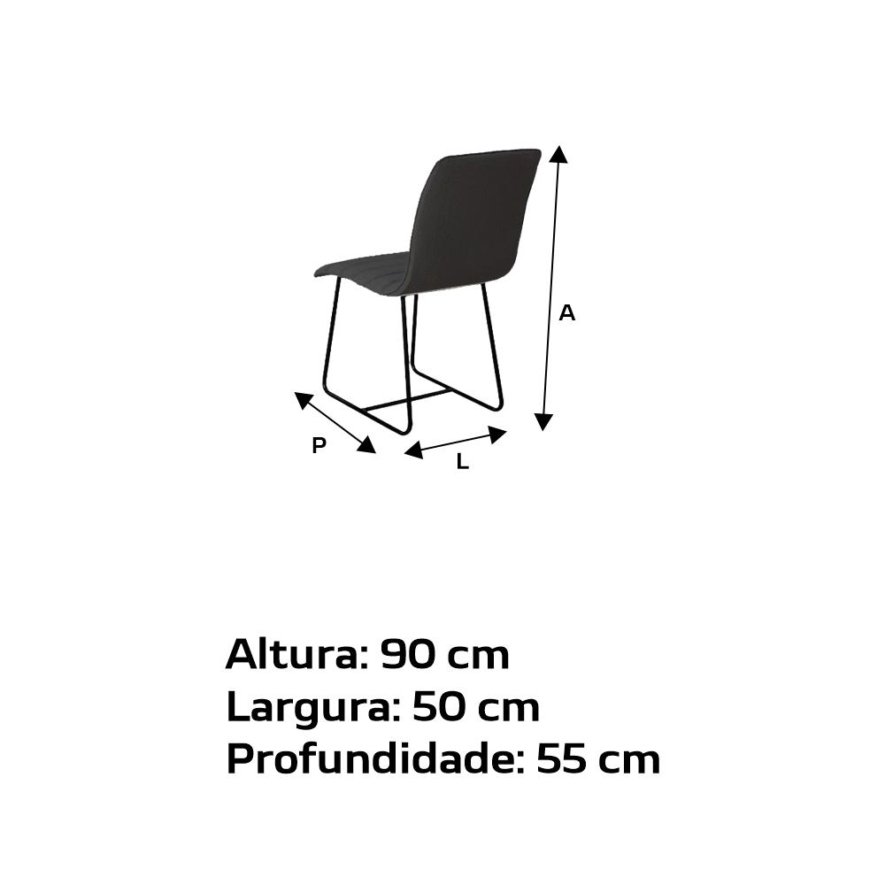 Conjunto 2 Cadeiras Cristal Linho Preto Metal Preto
