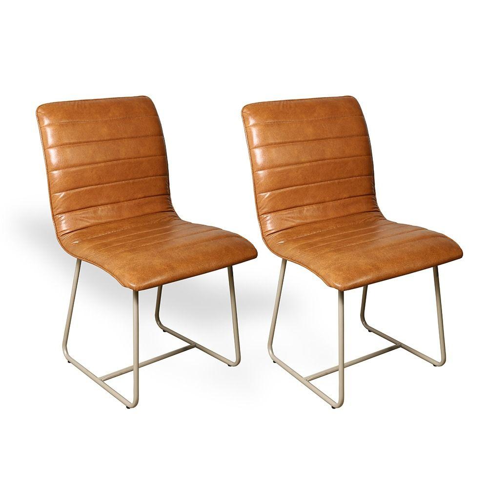 Conjunto 2 Cadeiras Cristal Sala de Jantar em Couro Caramelo e Metal Champanhe