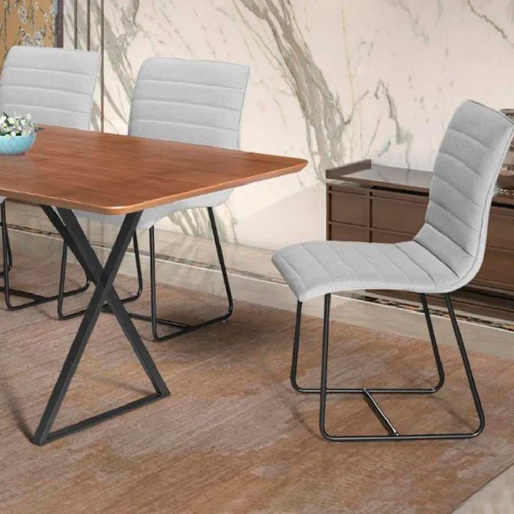 Conjunto 2 Cadeiras Cristal Sala de Jantar em Linho Cinza e Metal Preto