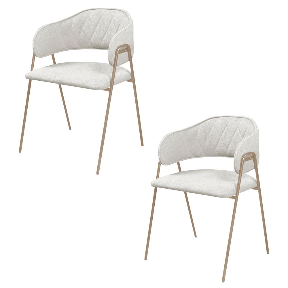 Conjunto 2 Cadeiras Veneza Bouclé Off White Metal Champanhe
