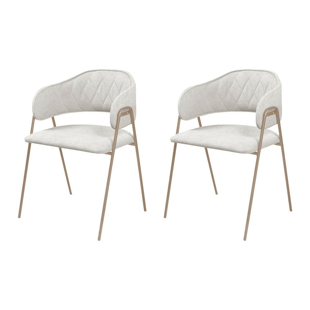 Conjunto 2 Cadeiras Veneza Bouclé Off White Metal Champanhe