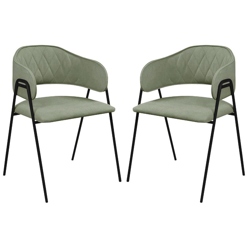Conjunto 2 Cadeiras Veneza Bouclé Verde Oliva Metal Preto