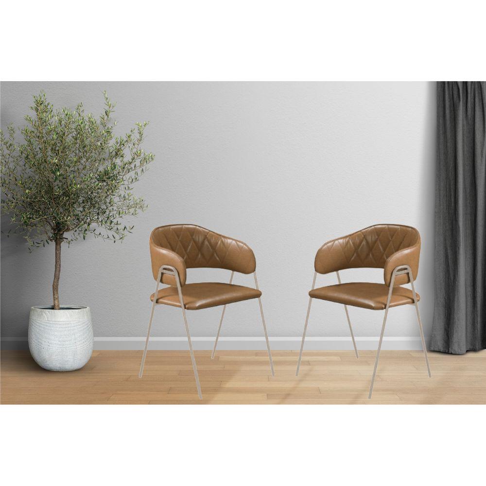 Conjunto 2 Cadeiras Veneza Couro Caramelo Metal Champanhe