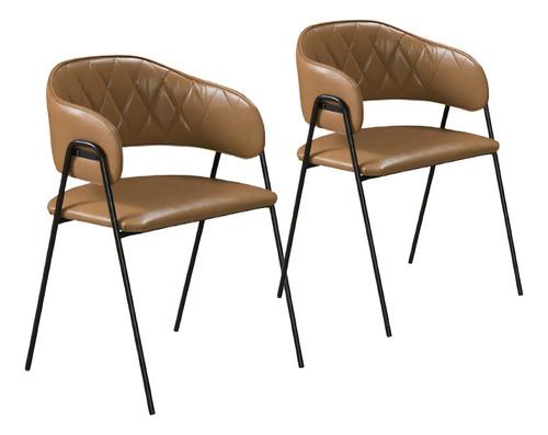 Conjunto 2 Cadeiras Veneza Couro Caramelo Metal Preto