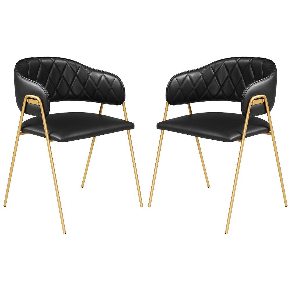 Conjunto 2 Cadeiras Veneza Couro Preto Metal Dourado