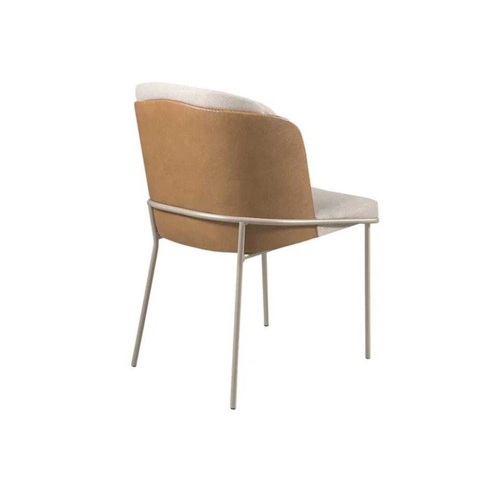 Conjunto 2 Cadeiras de Jantar Aurora no Linho Bege e Metal Champanhe