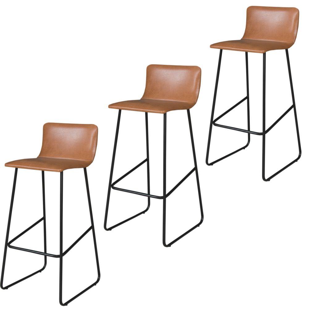 Conjunto 3 Banquetas Dubai Couro Caramelo Metal Preto