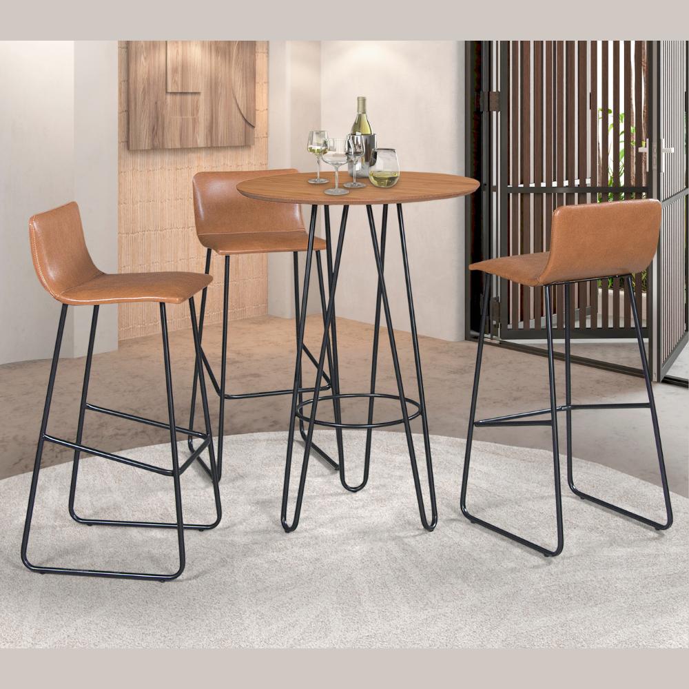 Conjunto 3 Banquetas Dubai Couro Caramelo Metal Preto