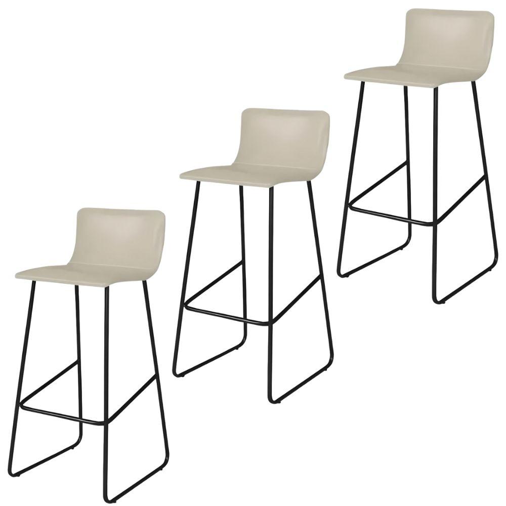 Conjunto 3 Banquetas Dubai Couro Pérola Metal Preto