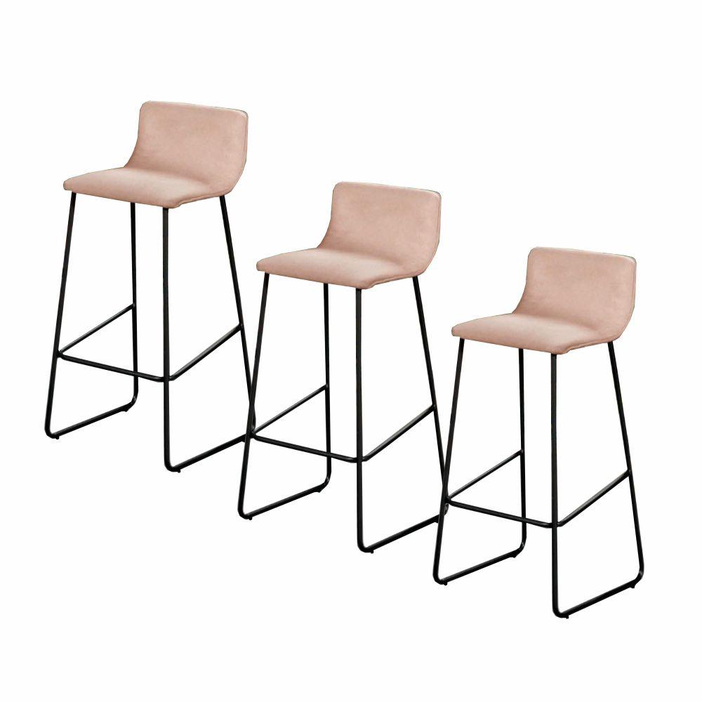 Conjunto 3 Banquetas Dubai em Linho Bege e Metal Preto
