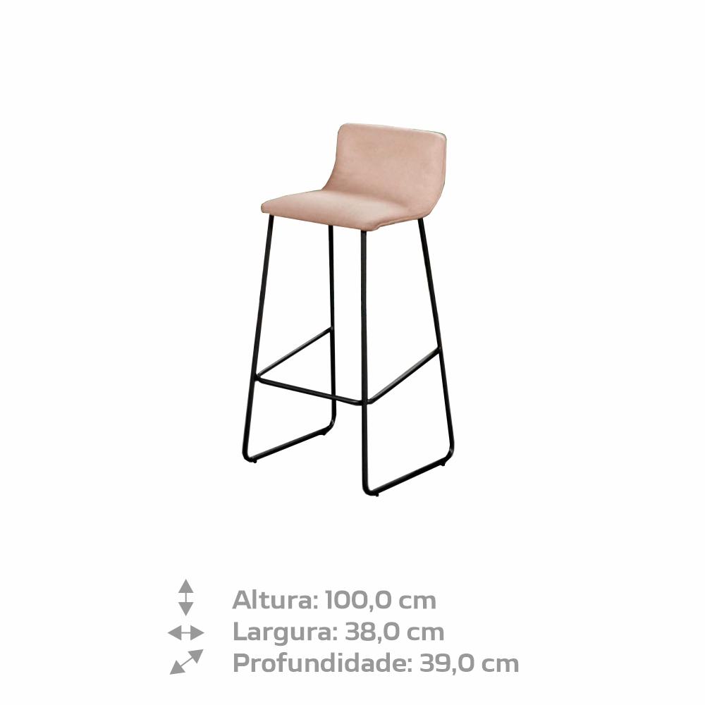 Conjunto 3 Banquetas Dubai em Linho Bege e Metal Preto
