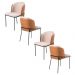 Conjunto 4 Cadeiras Aurora Linho Bege Couro Caramelo Metal Preto
