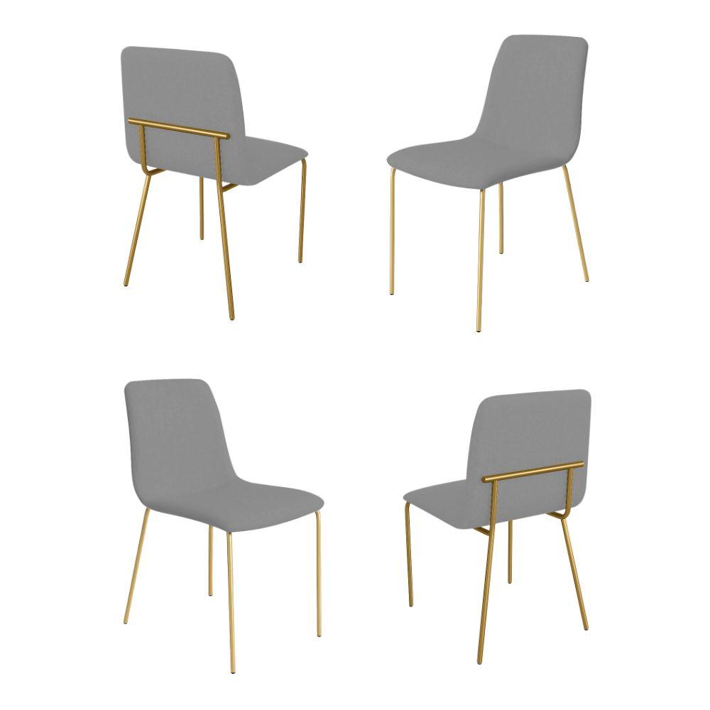 Conjunto 4 Cadeiras Malu Bouclé Cinza Metal Dourado