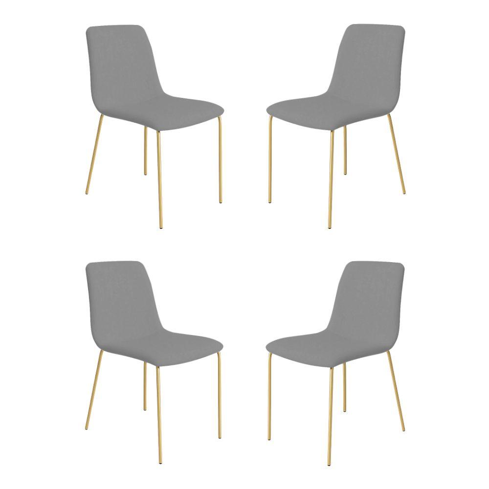Conjunto 4 Cadeiras Malu Bouclé Cinza Metal Dourado