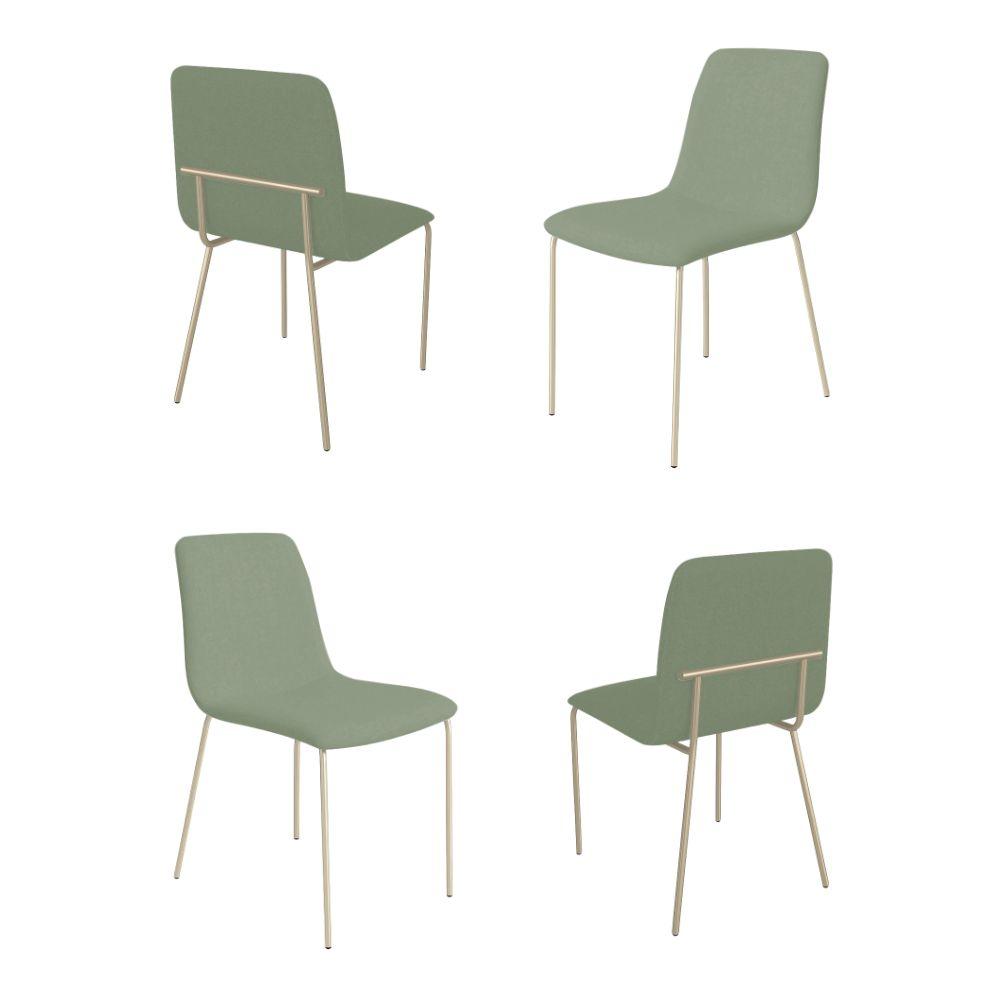 Conjunto 4 Cadeiras Malu Bouclé Verde Oliva Metal Champanhe