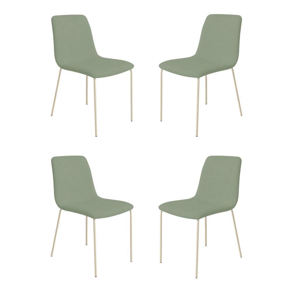 Conjunto 4 Cadeiras Malu Bouclé Verde Oliva Metal Champanhe