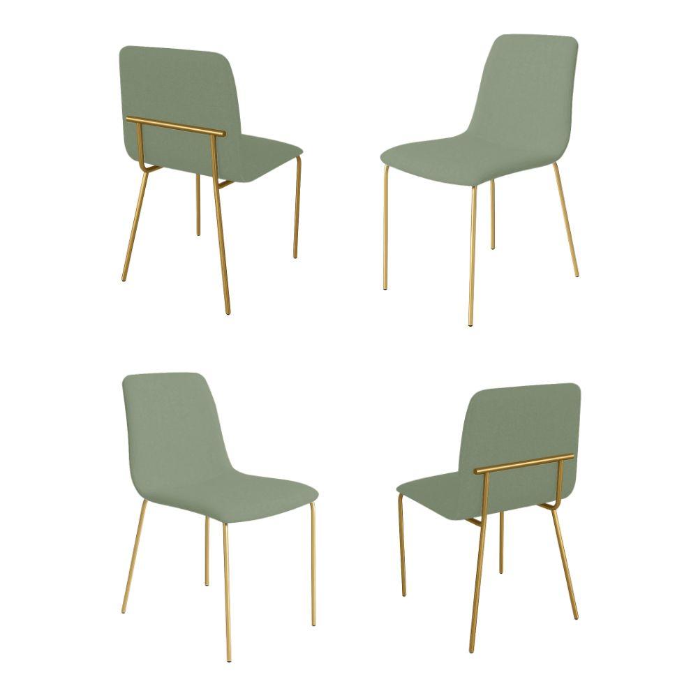 Conjunto 4 Cadeiras Malu Bouclé Verde Oliva Metal Dourado