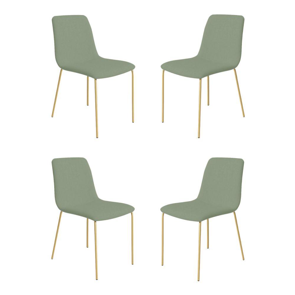 Conjunto 4 Cadeiras Malu Bouclé Verde Oliva Metal Dourado