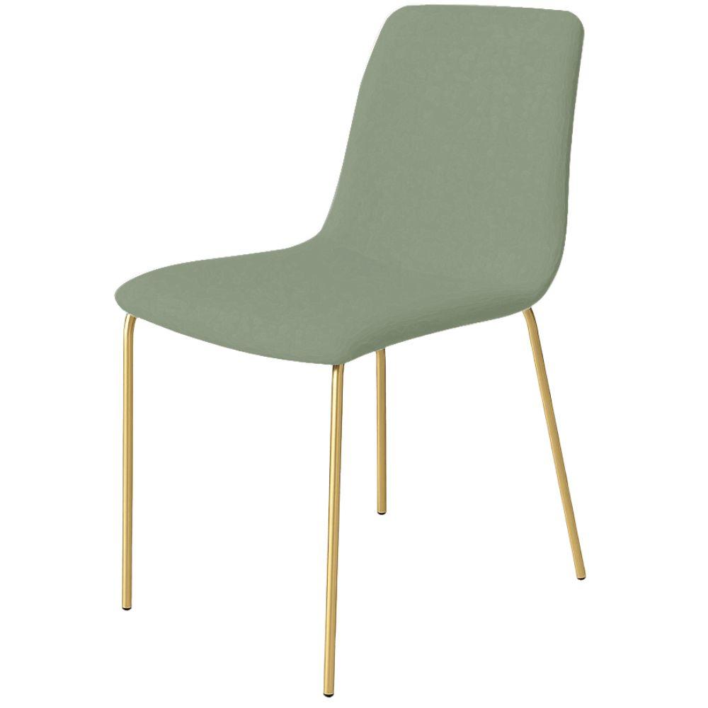 Conjunto 4 Cadeiras Malu Bouclé Verde Oliva Metal Dourado