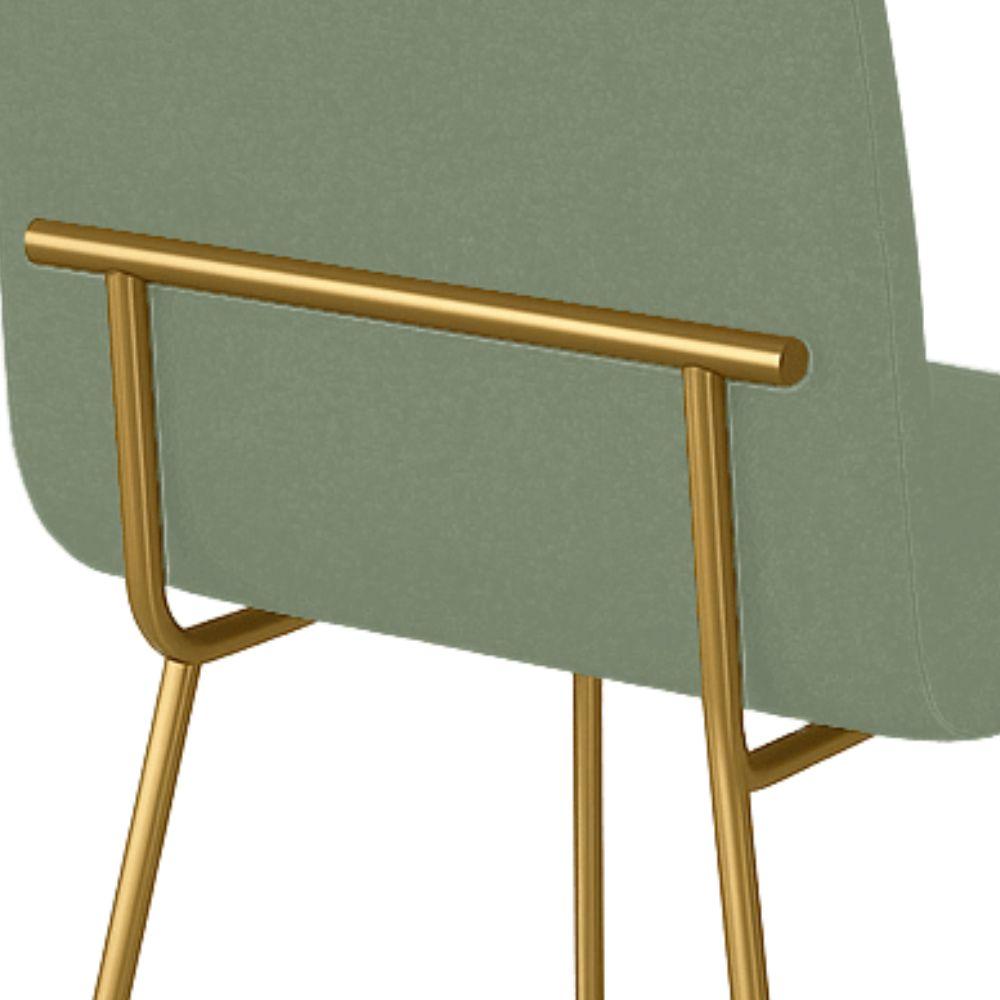 Conjunto 4 Cadeiras Malu Bouclé Verde Oliva Metal Dourado