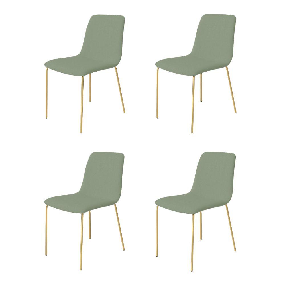 Conjunto 4 Cadeiras Malu Bouclé Verde Oliva Metal Dourado