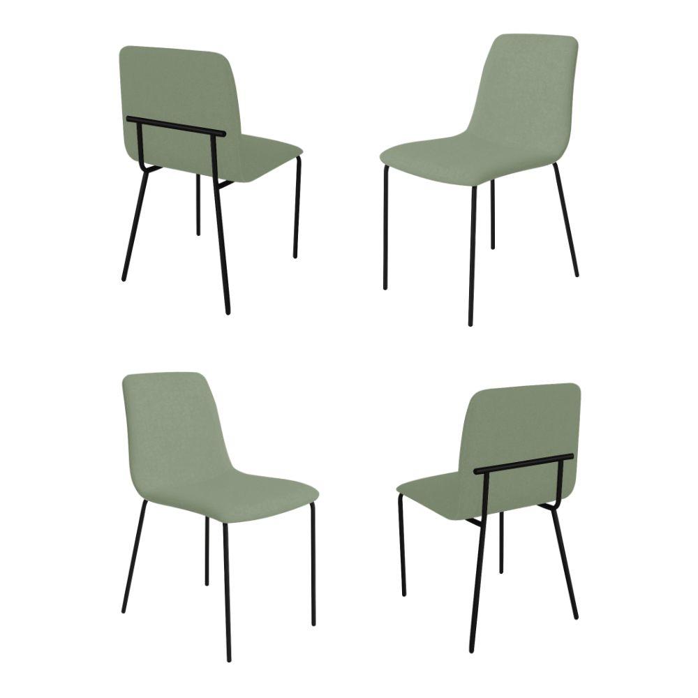 Conjunto 4 Cadeiras Malu Bouclé Verde Oliva Metal Preto
