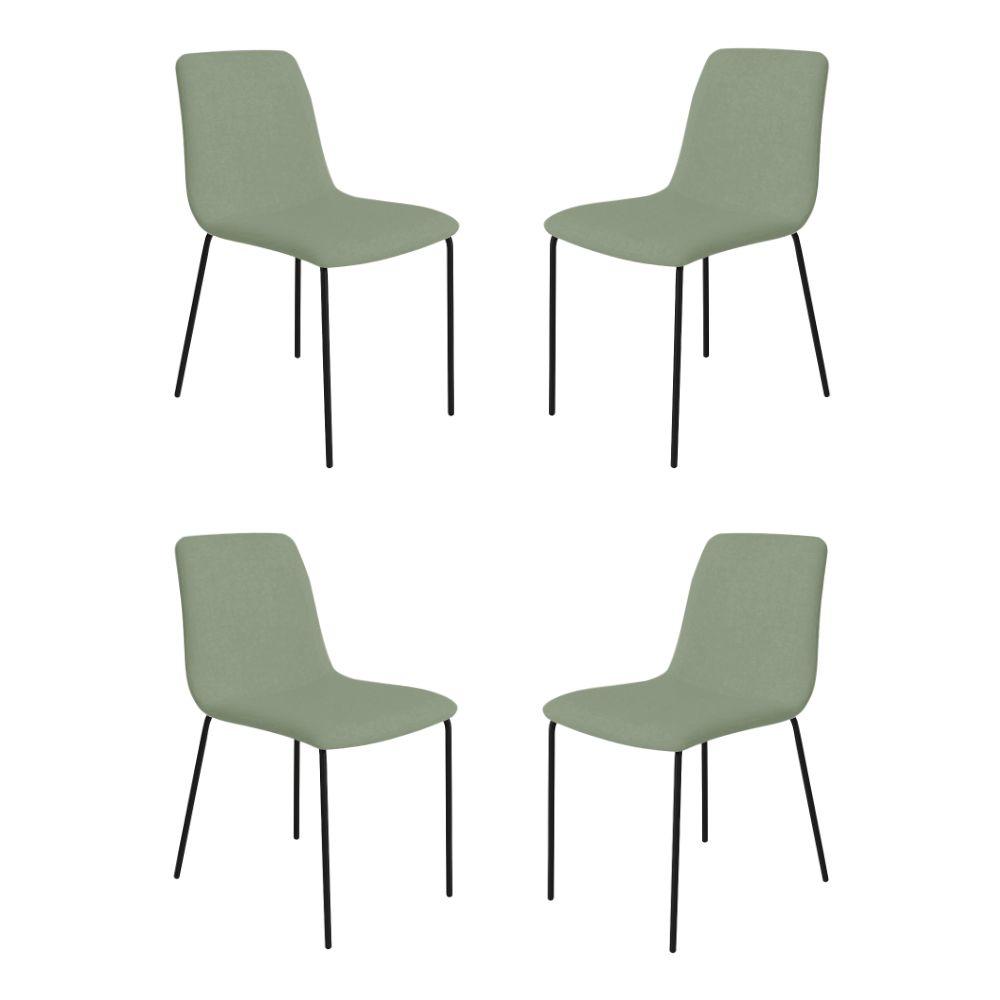 Conjunto 4 Cadeiras Malu Bouclé Verde Oliva Metal Preto