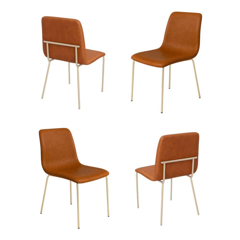 Conjunto 4 Cadeiras Malu Couro Caramelo Metal Champanhe