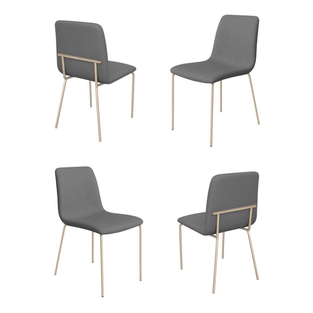 Conjunto 4 Cadeiras Malu Couro Cinza Metal Champanhe