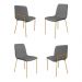Conjunto 4 Cadeiras Malu Couro Cinza Metal Dourado