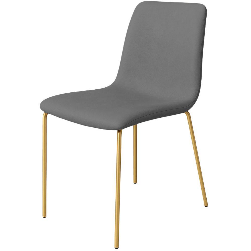 Conjunto 4 Cadeiras Malu Couro Cinza Metal Dourado