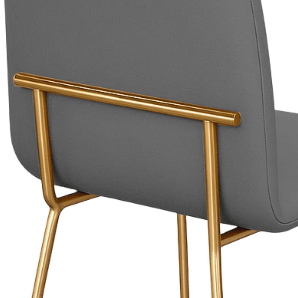 Conjunto 4 Cadeiras Malu Couro Cinza Metal Dourado