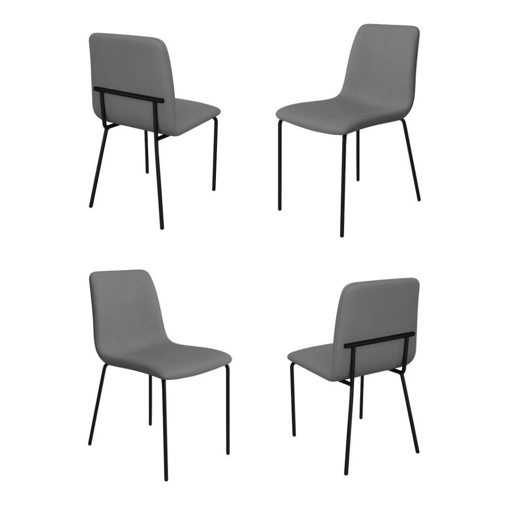 Conjunto 4 Cadeiras Malu Couro Cinza Metal Preto
