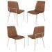 Conjunto 4 Cadeiras Malu Couro Marrom Metal Champanhe