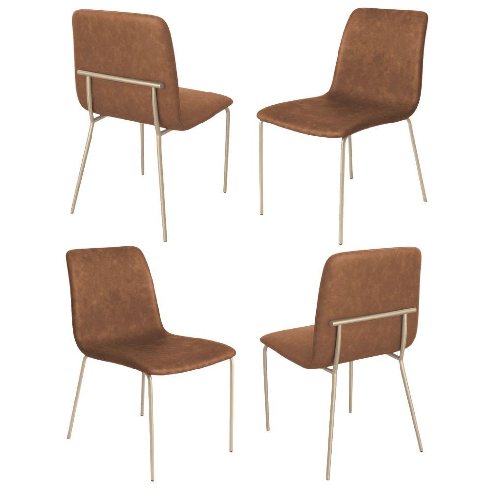 Conjunto 4 Cadeiras Malu Couro Marrom Metal Champanhe