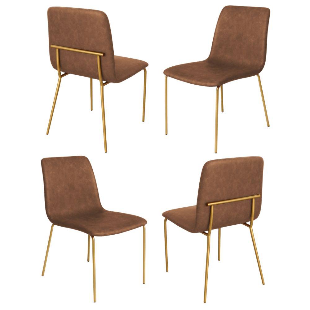 Conjunto 4 Cadeiras Malu Couro Marrom Metal Dourado