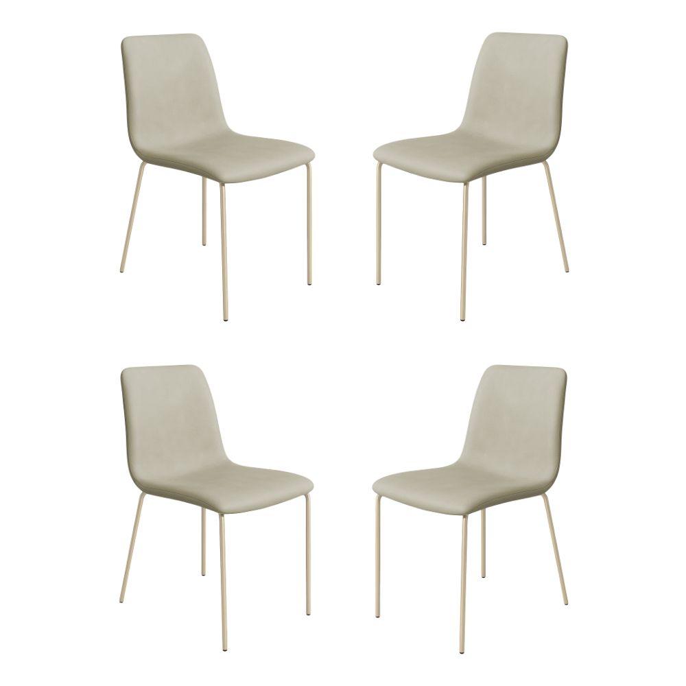 Conjunto 4 Cadeiras Malu Couro Pérola Metal Champanhe