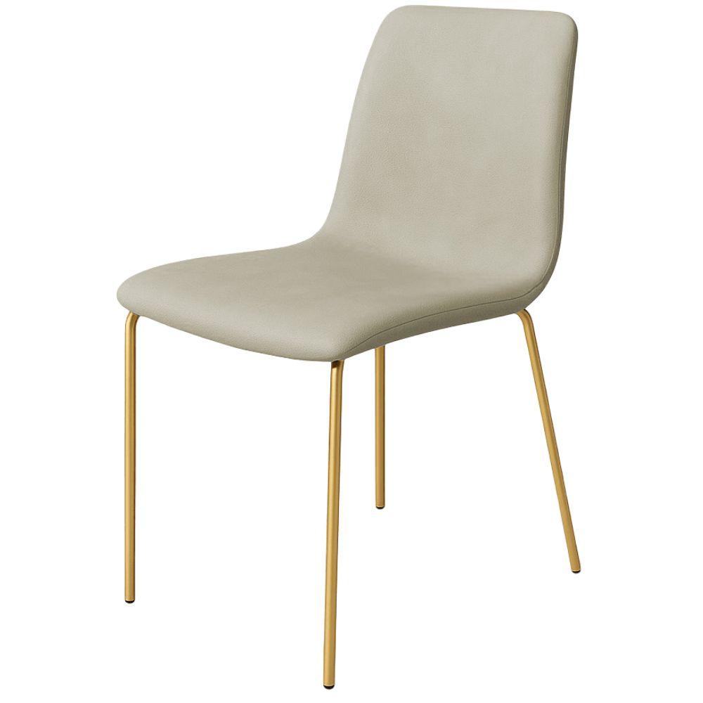 Conjunto 4 Cadeiras Malu Couro Pérola Metal Dourado