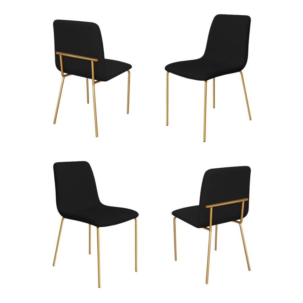Conjunto 4 Cadeiras Malu Couro Preto Metal Dourado