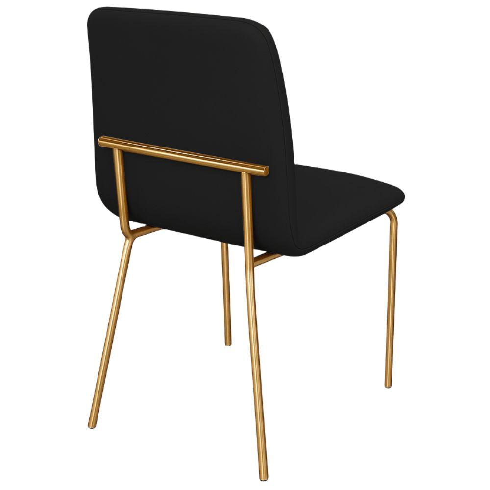 Conjunto 4 Cadeiras Malu Couro Preto Metal Dourado