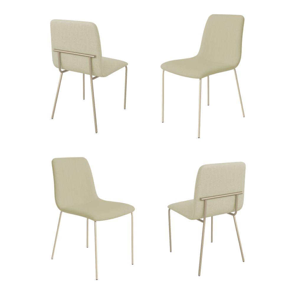 Conjunto 4 Cadeiras Malu Linho Palha Metal Champanhe