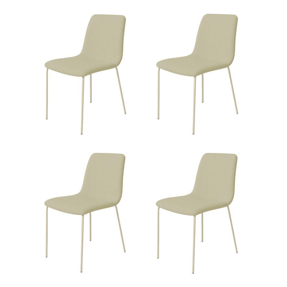 Conjunto 4 Cadeiras Malu Linho Palha Metal Champanhe
