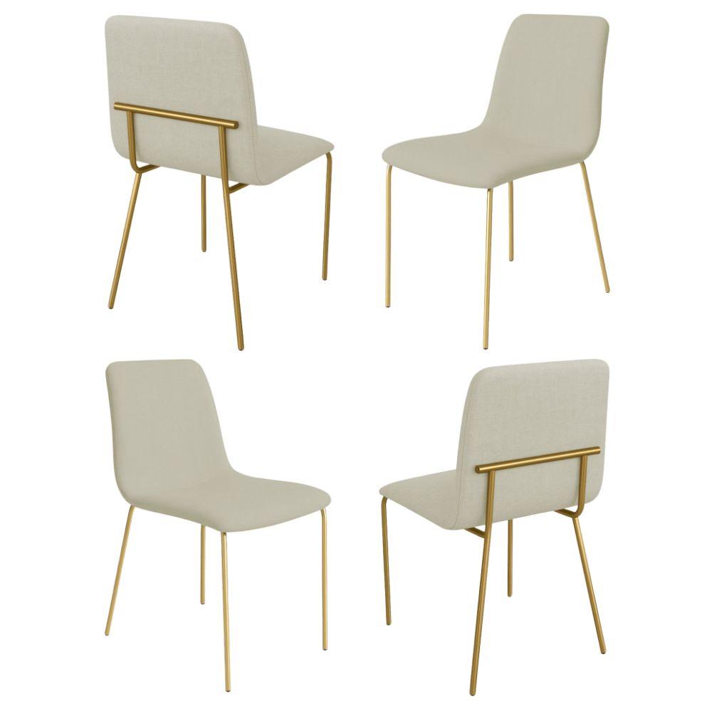 Conjunto 4 Cadeiras Malu Linho Palha Metal Dourado