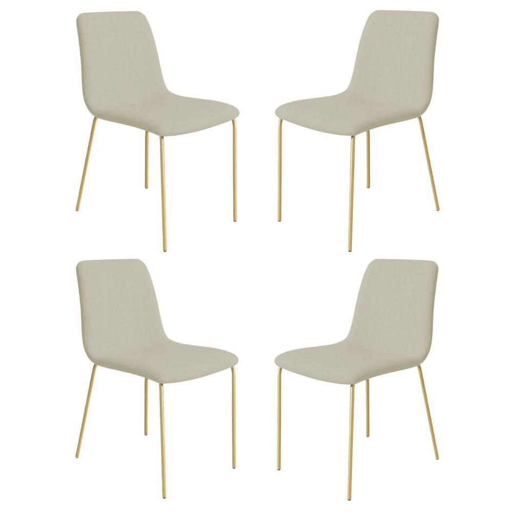 Conjunto 4 Cadeiras Malu Linho Palha Metal Dourado