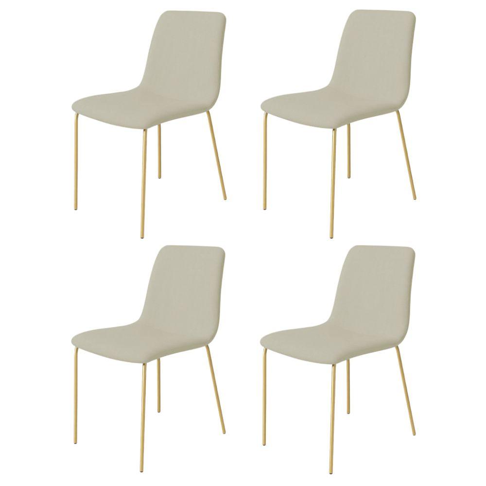 Conjunto 4 Cadeiras Malu Linho Palha Metal Dourado