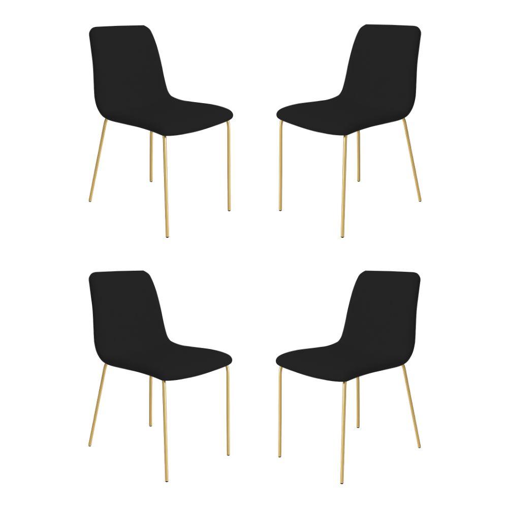 Conjunto 4 Cadeiras Malu Linho Preto Metal Dourado