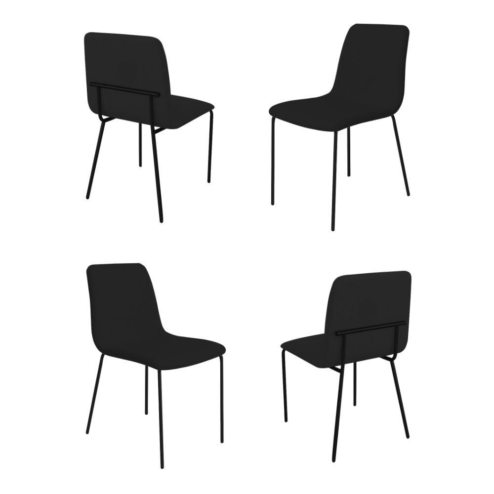 Conjunto 4 Cadeiras Malu Linho Preto Metal Preto
