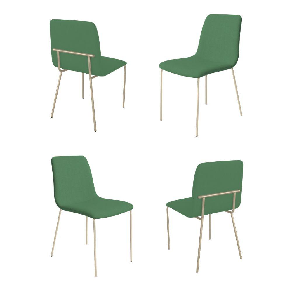 Conjunto 4 Cadeiras Malu Linho Verde Metal Champanhe